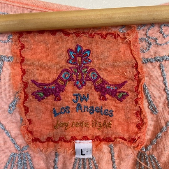 Johnny Was Oversized Boho Flowy Embroidered Coral Peach Top Beachy Vibes Comfy - Picture 5 of 8